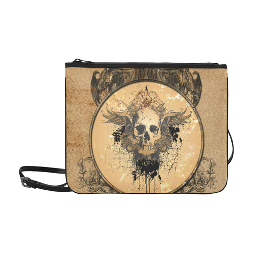 Awesome skull with wings and grunge Slim Clutch Bag (Model 1668)