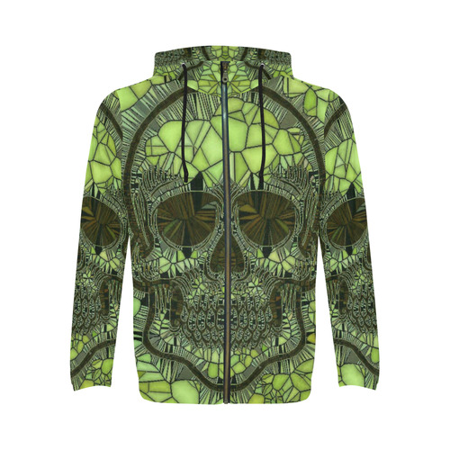 Glass Mosaic Skull,green by JamColors All Over Print Full Zip Hoodie for Men (Model H14)
