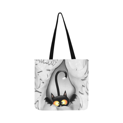 Fun Cat Cartoon in ripped fabric Hole Reusable Shopping Bag Model 1660 (Two sides)