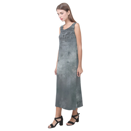 Dark grey letter vintage batik look Phaedra Sleeveless Open Fork Long Dress (Model D08)