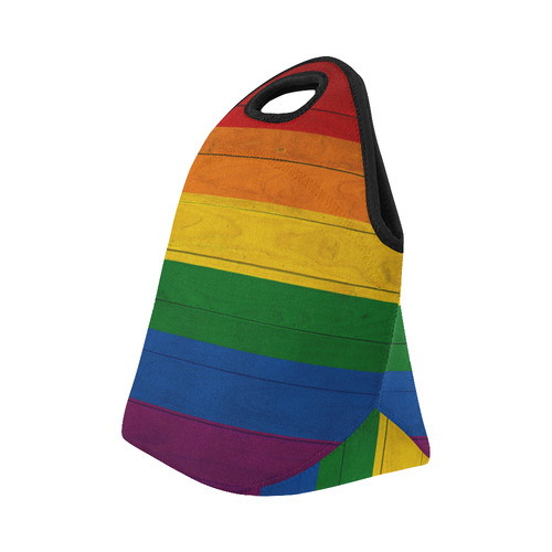 Rainbow Flag Colored Stripes Wood Neoprene Lunch Bag/Small (Model 1669)