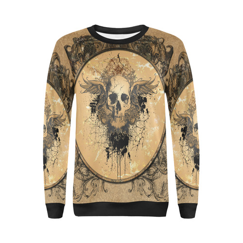 Awesome skull with wings and grunge All Over Print Crewneck Sweatshirt for Women (Model H18)