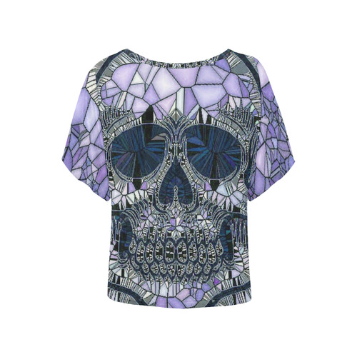 Glass Mosaic Skull, blue by JamColors Women's Batwing-Sleeved Blouse T shirt (Model T44)