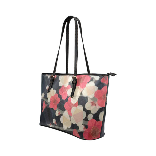 Pink Sakura Japanese Floral Low Poly Geometric Leather Tote Bag/Large (Model 1651)