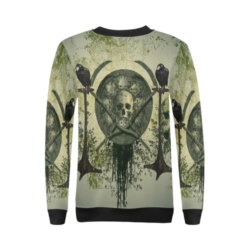 Skulls with crows All Over Print Crewneck Sweatshirt for Women (Model H18)