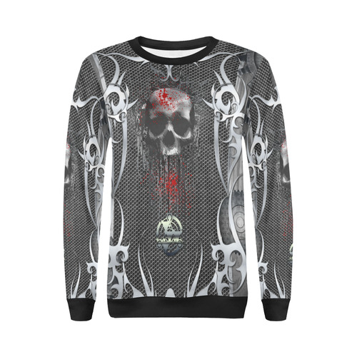 Awesome skull on metal design All Over Print Crewneck Sweatshirt for Women (Model H18)