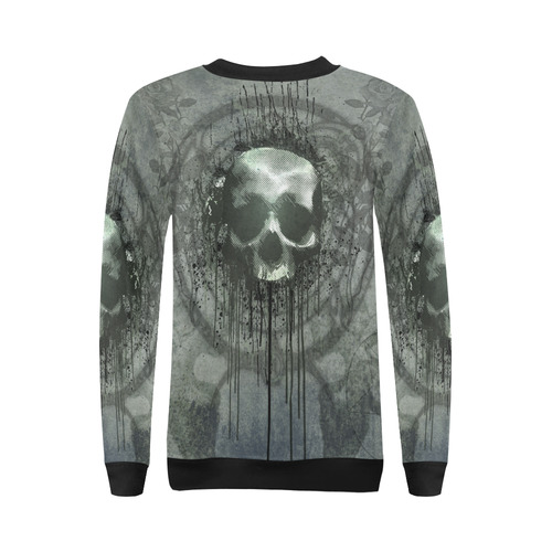 Awesome skull with bones and grunge All Over Print Crewneck Sweatshirt for Women (Model H18)