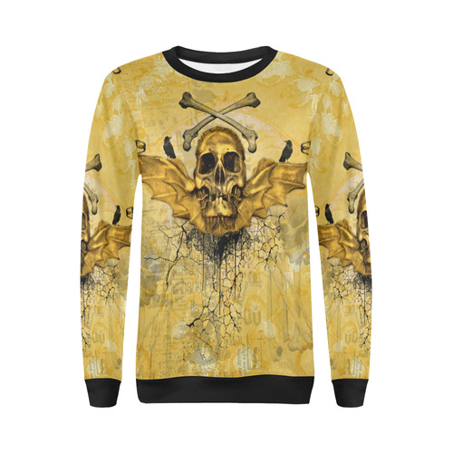 Awesome skull in golden colors All Over Print Crewneck Sweatshirt for Women (Model H18)