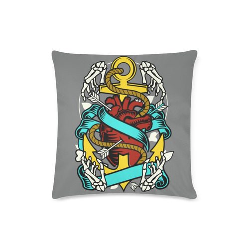 Heart And Anchor Modern Dark Grey Custom Zippered Pillow Case 16"x16"(Twin Sides)