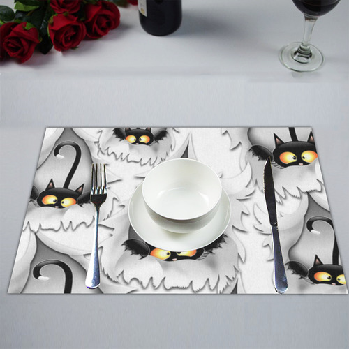 Fun Cat Cartoon in ripped fabric Hole Placemat 14’’ x 19’’ (Six Pieces)