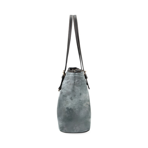 Dark grey letter vintage batik look Leather Tote Bag/Small (Model 1640)