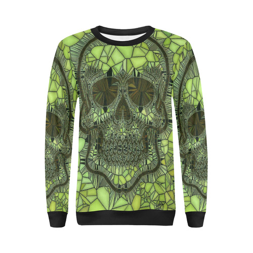 Glass Mosaic Skull,green by JamColors All Over Print Crewneck Sweatshirt for Women (Model H18)