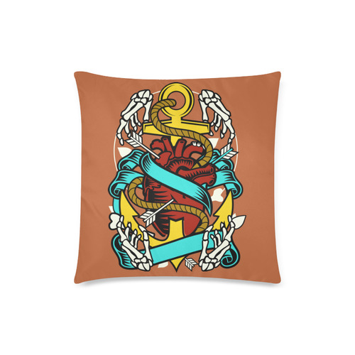 Heart And Anchor Modern Sienna Brown Custom Zippered Pillow Case 18"x18"(Twin Sides)