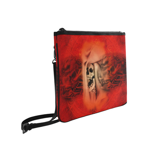 Creepy skulls on red background Slim Clutch Bag (Model 1668)