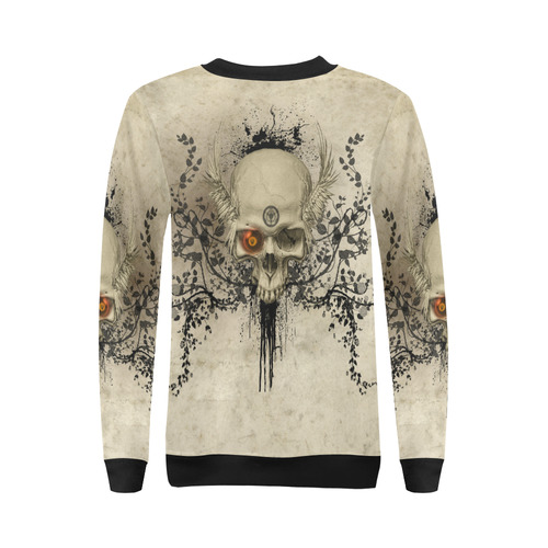 Amazing skull with wings,red eye All Over Print Crewneck Sweatshirt for Women (Model H18)