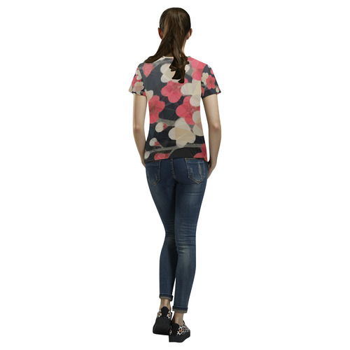 Pink Sakura Japanese Floral Low Poly Geometric All Over Print T-Shirt for Women (USA Size) (Model T40)