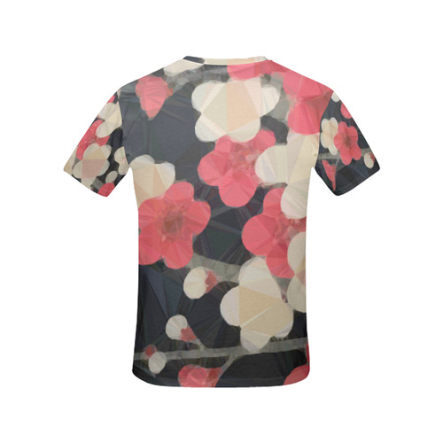 Pink Sakura Japanese Floral Low Poly Geometric All Over Print T-Shirt for Women (USA Size) (Model T40)