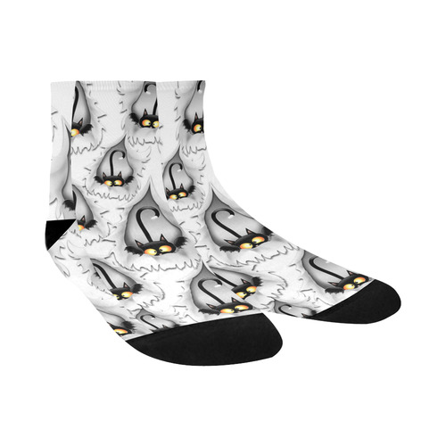 Fun Cat Cartoon in ripped fabric Hole Quarter Socks