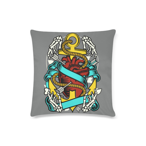 Heart And Anchor Modern Dark Grey Custom Zippered Pillow Case 16"x16"(Twin Sides)