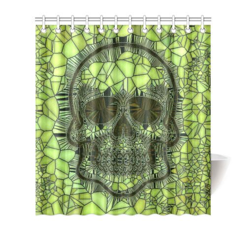 Glass Mosaic Skull,green by JamColors Shower Curtain 66"x72"