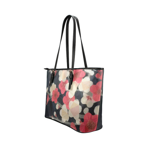 Pink Sakura Japanese Floral Low Poly Geometric Leather Tote Bag/Large (Model 1651)