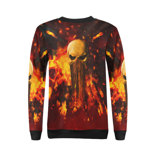 Amazing skull with fire All Over Print Crewneck Sweatshirt for Women (Model H18)