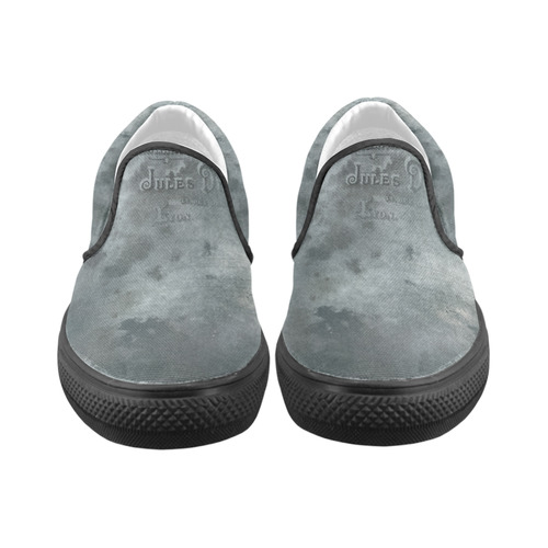 Dark grey letter vintage batik look Slip-on Canvas Shoes for Men/Large Size (Model 019)