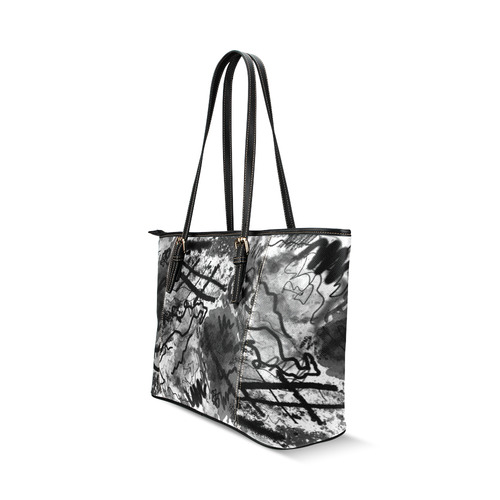 Abstract Sketch Leather Tote Bag/Small (Model 1640)