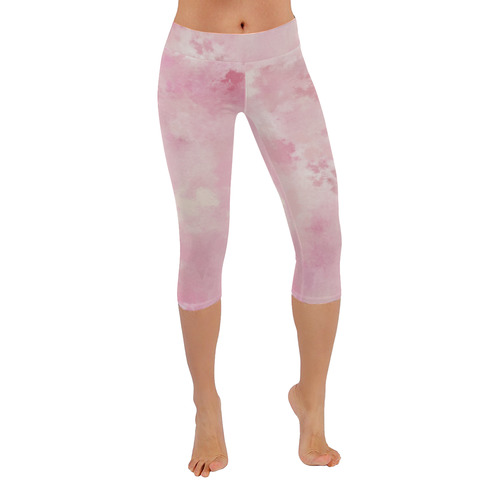 Pink rose fuscia batik look Women's Low Rise Capri Leggings (Invisible Stitch) (Model L08)