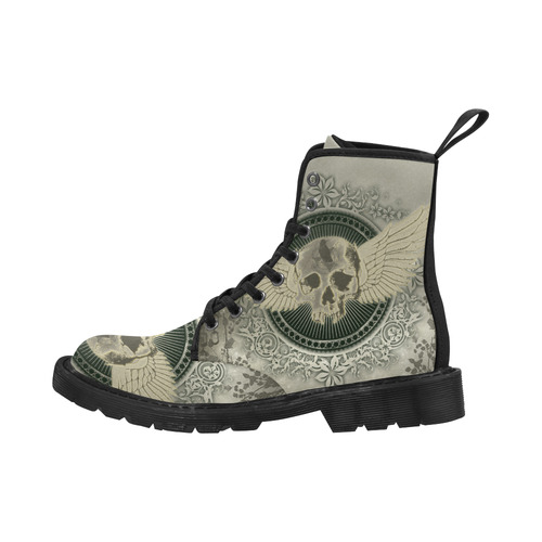 Skull with wings and roses on vintage background Martin Boots for Women (Black) (Model 1203H)