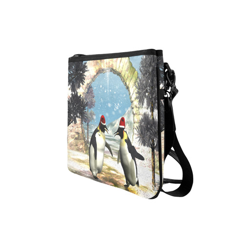 Funny penguins with christmas hat Slim Clutch Bag (Model 1668)