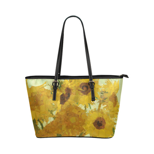 Van Gogh Sunflowers Low Poly Triangles Leather Tote Bag/Large (Model 1651)