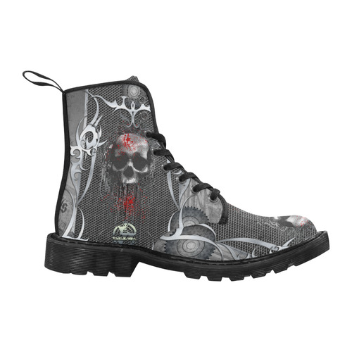 Awesome skull on metal design Martin Boots for Women (Black) (Model 1203H)