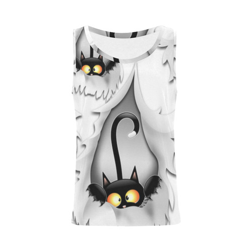 Fun Cat Cartoon in ripped fabric Hole All Over Print Tank Top for Women (Model T43)