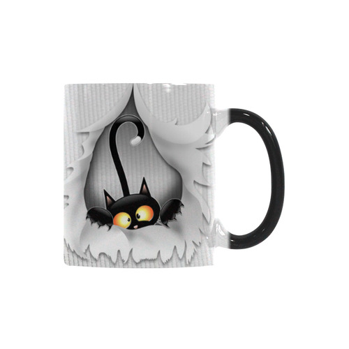 Fun cat Carton in Ripped Fabric Hole Custom Morphing Mug