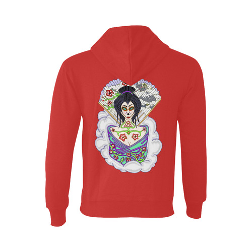 Geisha Sugar Skull Red Oceanus Hoodie Sweatshirt (NEW) (Model H03)