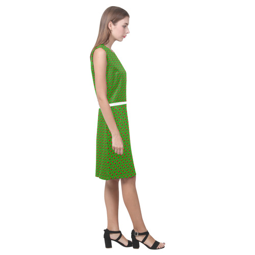 Rambunctious Red Polka Dots on Glorious Green Eos Women's Sleeveless Dress (Model D01)