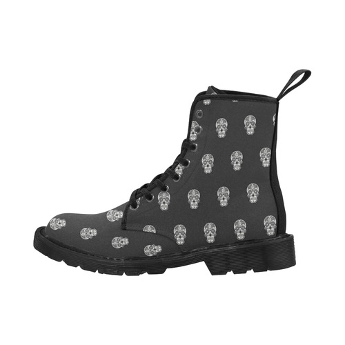 skull pattern bw Martin Boots for Men (Black) (Model 1203H)
