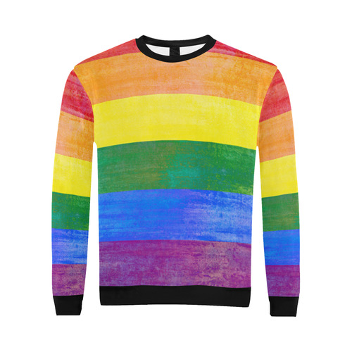 Rainbow Flag Colored Stripes Grunge All Over Print Crewneck Sweatshirt for Men/Large (Model H18)