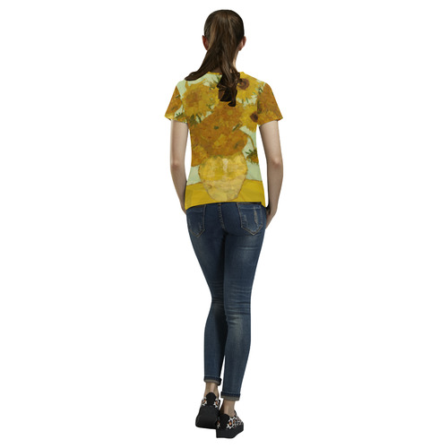 Van Gogh Sunflowers Low Poly Triangles All Over Print T-Shirt for Women (USA Size) (Model T40)