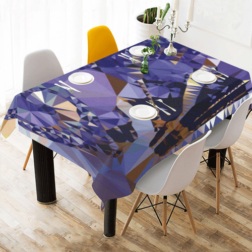 Blue Gold Low Poly Fractal Triangles Cotton Linen Tablecloth 60"x 84"