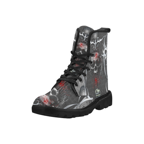 Awesome skull on metal design Martin Boots for Women (Black) (Model 1203H)