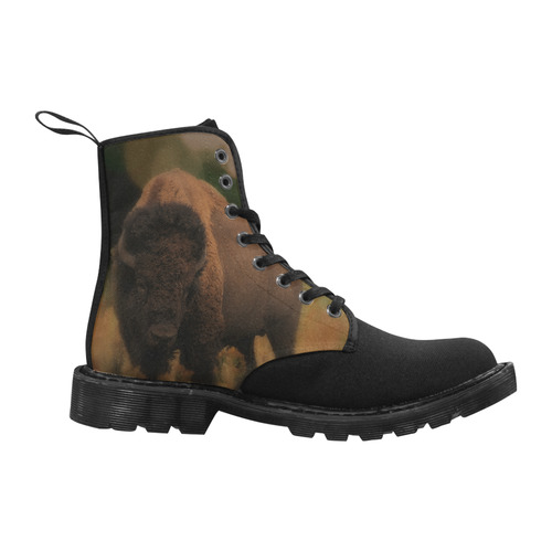 Awesome Powerfull Bison In Wildlife Martin Boots for Men (Black) (Model 1203H)