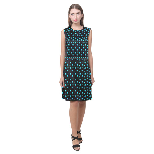 Terrific Turquoise Polka Dots on Black Eos Women's Sleeveless Dress (Model D01)