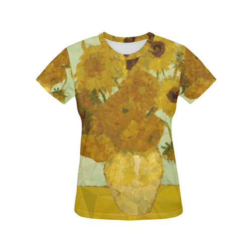 Van Gogh Sunflowers Low Poly Triangles All Over Print T-Shirt for Women (USA Size) (Model T40)