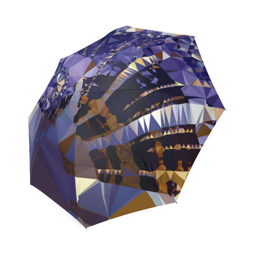 Blue Gold Low Poly Fractal Triangles Foldable Umbrella (Model U01)