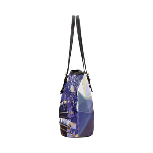 Blue Gold Low Poly Fractal Triangles Leather Tote Bag/Large (Model 1651)