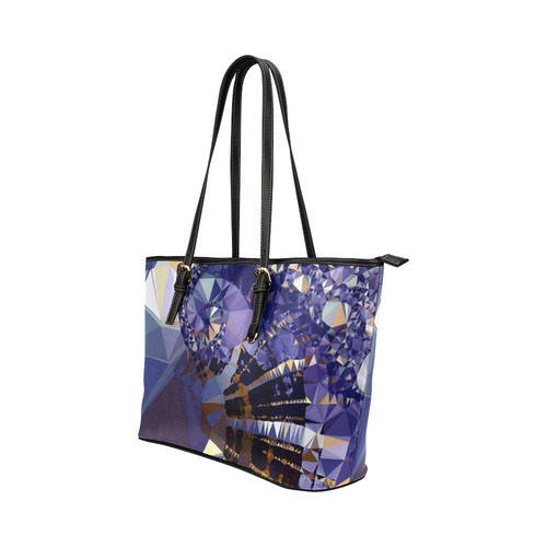 Blue Gold Low Poly Fractal Triangles Leather Tote Bag/Large (Model 1651)