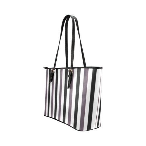 Purple Mode with black and white vertically striped Leather Tote Bag Leather Tote Bag/Small (Model 1651)