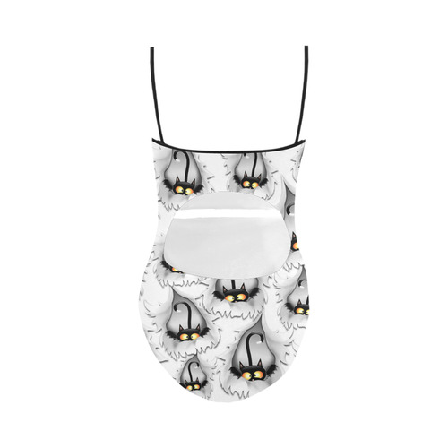 Fun Cat Cartoon in ripped fabric Hole Strap Swimsuit ( Model S05)